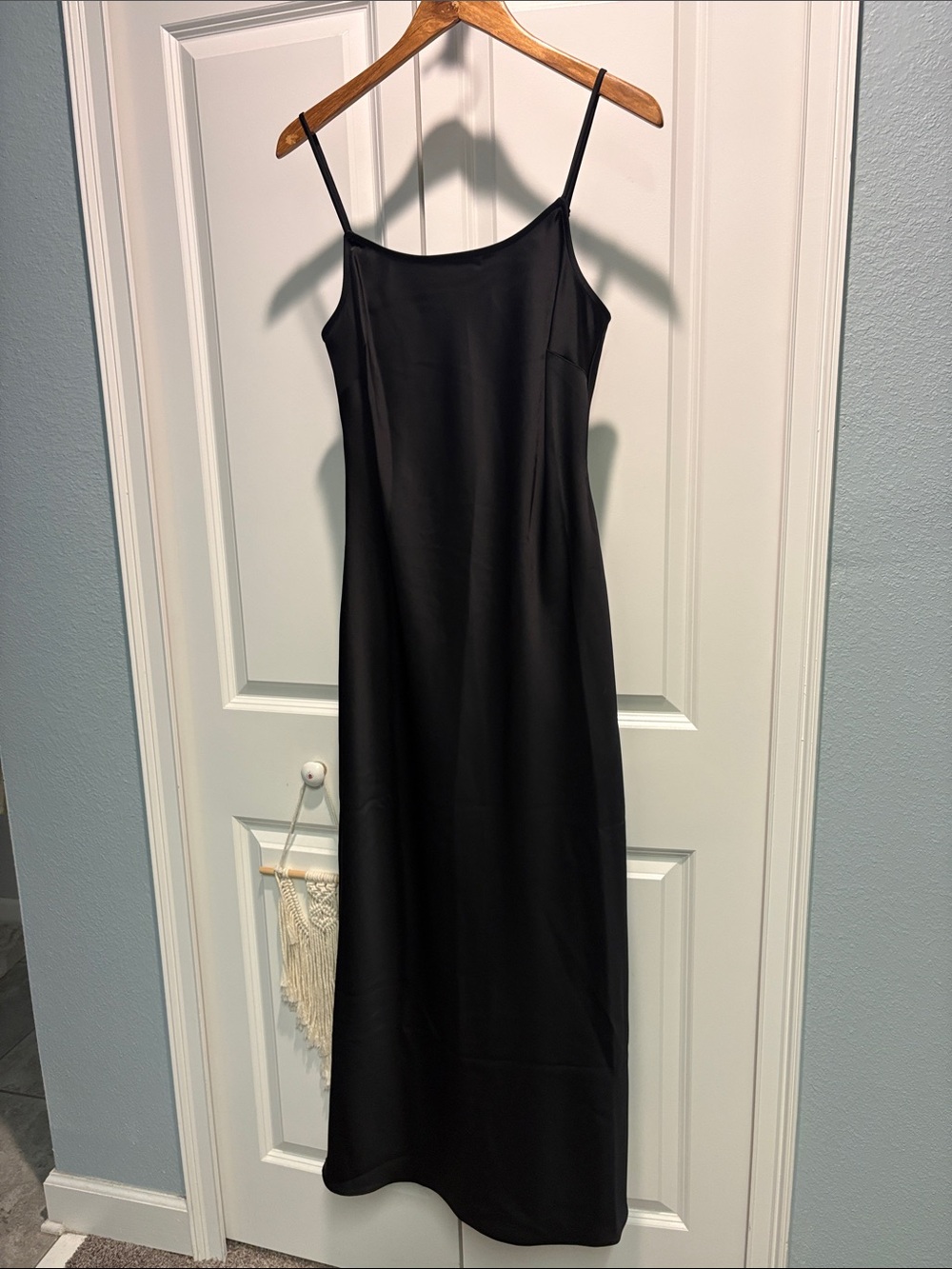 LOFT Black Satin Slip Dress with Spaghetti Straps